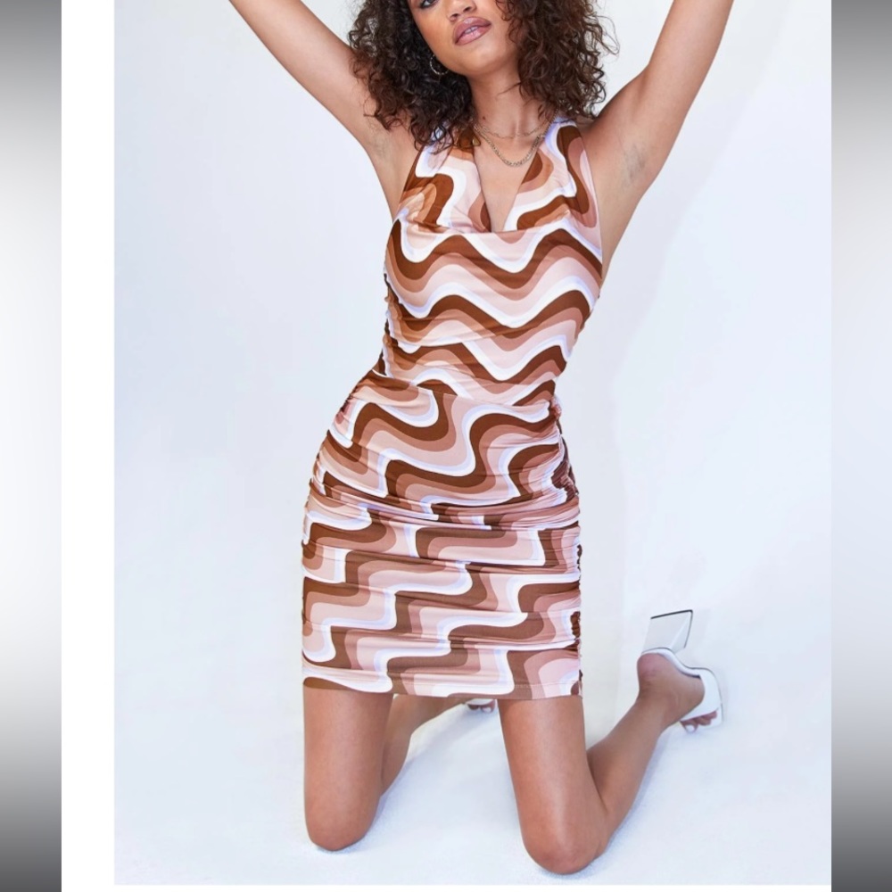 Princess Polly Brown and White Wave Dress